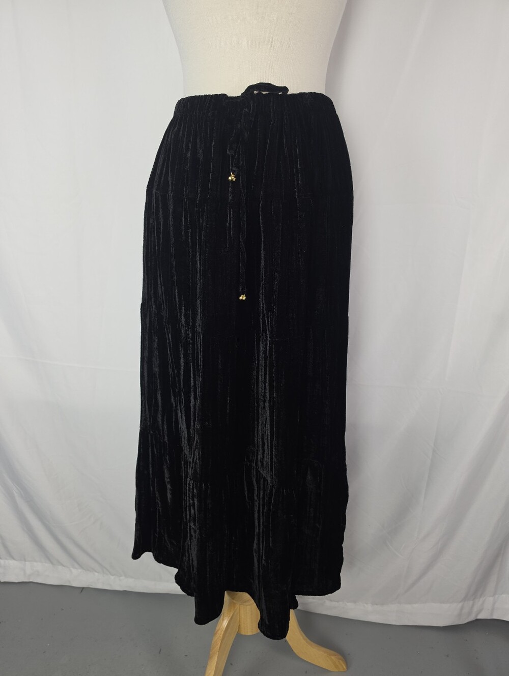 Vintage First Issue Liz Claiborne Black Velvet Tiered Maxi Skirt 14 Whimsigoth